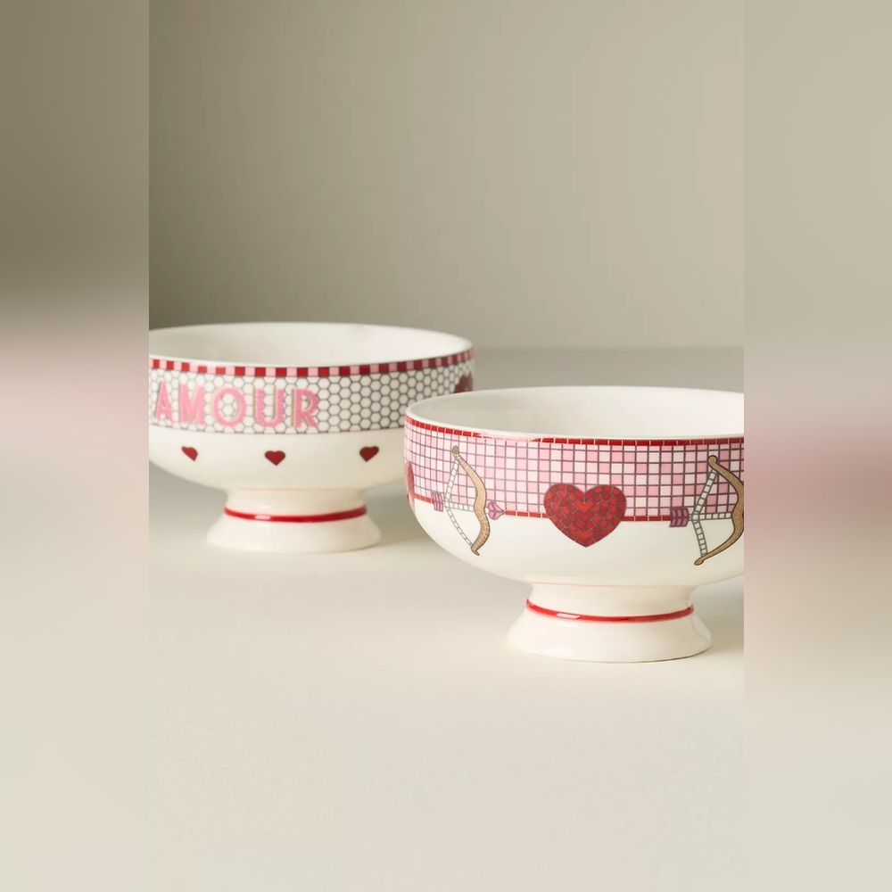 Anthropologie The Bistro Tile Stoneware Nut Bowl Valentine's Edition Amour - Picture 3 of 10
